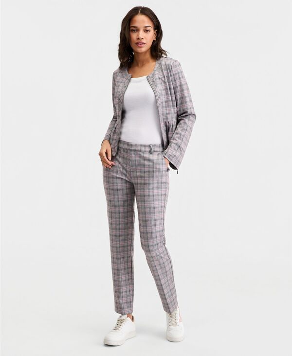 リヴァプール ロサンゼルス レディース ボトムス カジュアルパンツ Liverpoolos Angeles Women's Kelsey Glen Plaid Straight-Leg Pants Grey/blush Plaid グレー