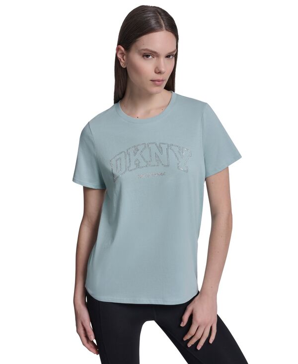 ダナ キャラン ニューヨーク レディース トップス Tシャツ リラックスフィット ロゴ DKNY Sport Women's Rhinestone Varsity Logo Relaxed Fit Pull-On T-Shirt Mineral