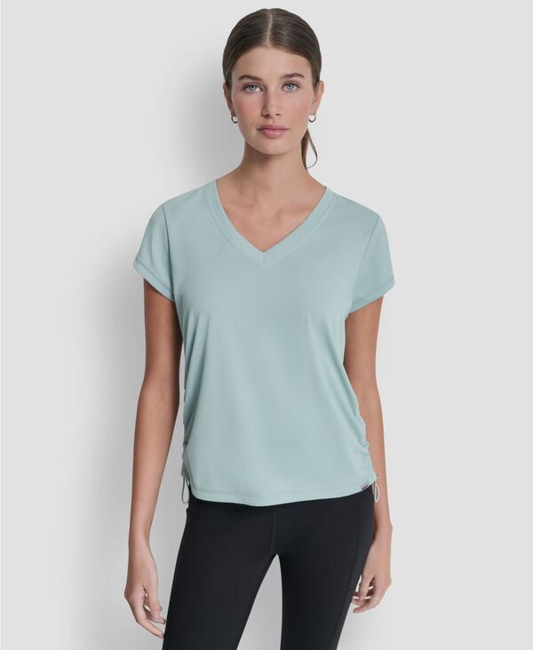ダナ キャラン ニューヨーク レディース トップス Tシャツ Vネック ギャザー DKNY Sport Women's Ruched Side Seams V-Neck Tech T-Shirt Mineral