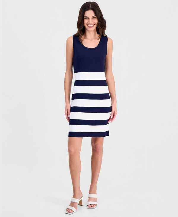 タハリエーエスエル レディース アウター ニット・セーター Tahari ASL Women'striped Sweater Knitank Dress Navy Ivory アイボリー