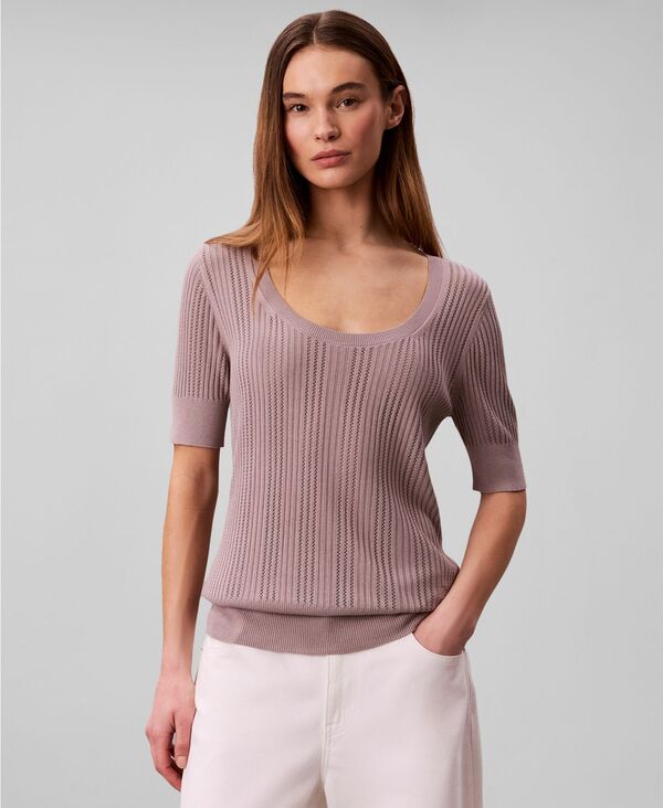 カルバンクライン レディース アウター ニット・セーター 半袖 Calvin Klein Women's Gauge Short-Sleeve Sweater Dusted Fox