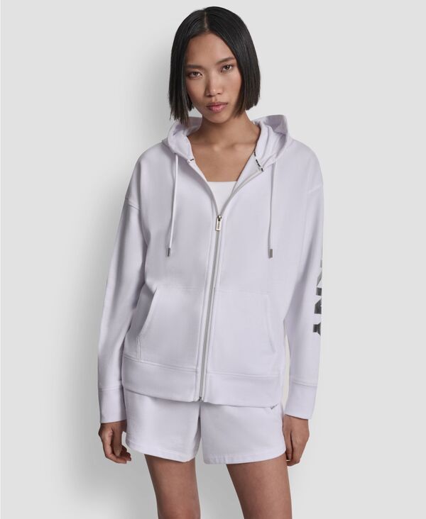 ダナ キャラン ニューヨーク レディース アウター パーカー・スウェット DKNY Sport Women's Regular-Fit Full Zip Hoodie White/Silver ホワイト
