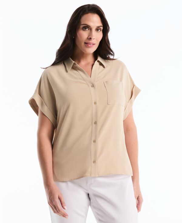 ラファエラ レディース トップス シャツ プラスサイズ 半袖 Rafaella Plusize Roll Short-Sleeve Shirt Humus