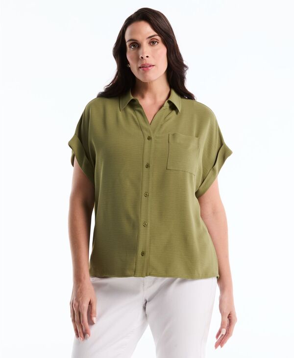 ラファエラ レディース トップス シャツ プラスサイズ 半袖 Rafaella Plusize Roll Short-Sleeve Shirt Loden Green グリーン