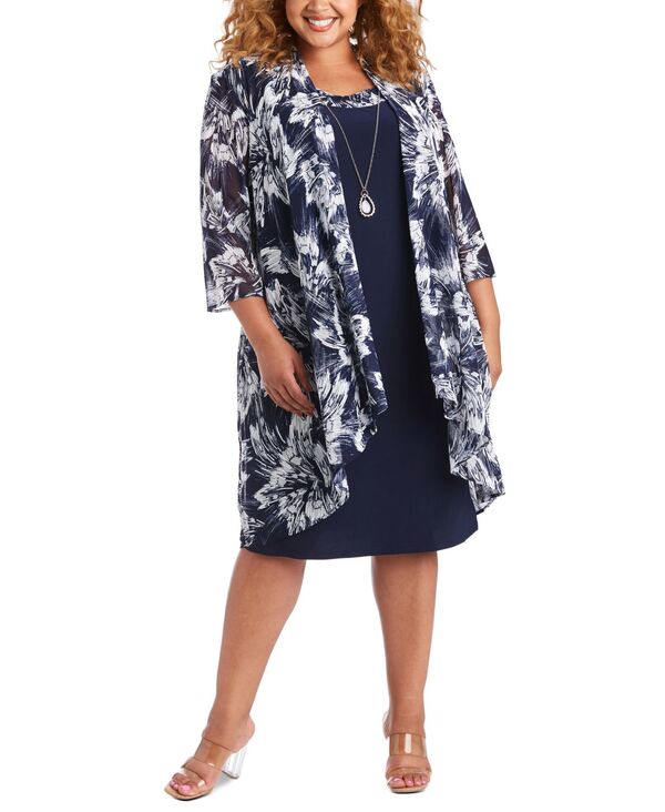 アールアンドエムリチャーズ レディース トップス ワンピース プラスサイズ メッシュ ジャケット R \u0026 M Richards Plusize Mesh Jacket \u0026 Dress Navy ネイビー