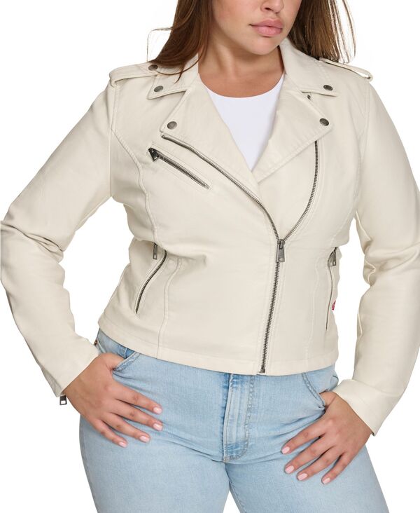 リーバイス レディース アウター ジャケット・ブルゾン プラスサイズ レザー フェイクレザー Levi's Plusize Trendy Faux Leather Moto Jacket Oyster
