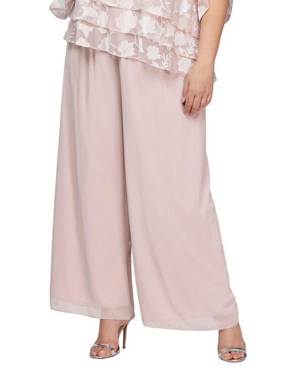 アレックスイブニングス レディース ボトムス 心地よいズボン下 シフォン 足し加える大きさ Alex Evenings Plusize Wide-Leg Chiffon Pantshell Pink サクラ色