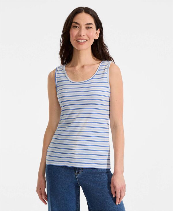 ランズエンド レディース トップス シャツ トール コットン Lands' End Women's Tall Cotton Tank Top Light sea/clear blue stripe ブルー