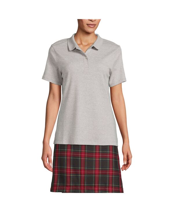 ランズエンド レディース トップス シャツ ミニ Lands' End Women'short Sleeve Feminine Fit Interlock Polo Shirt Gray heather グレー
