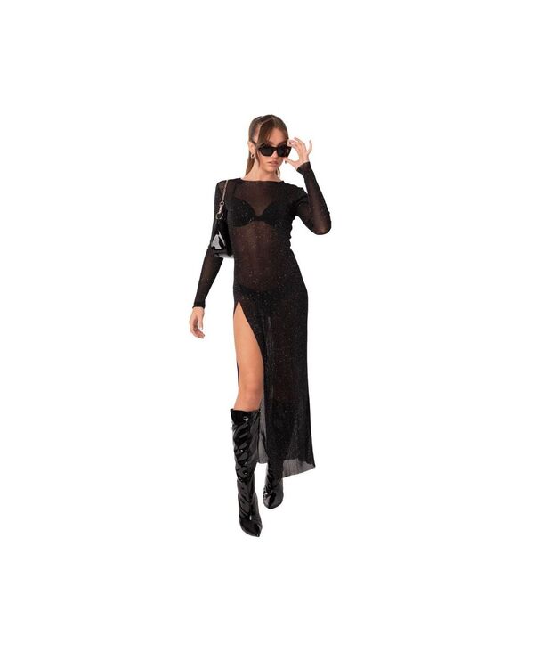 アディクテッド レディース トップス ワンピース メッシュ マキシ Edikted Women'shiny Mesh Maxi Slit Dress Black ブラック
