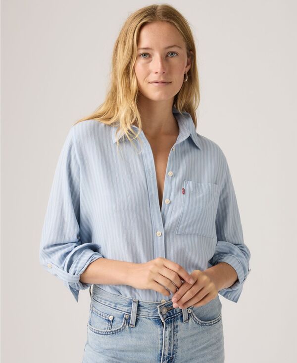 リーバイス レディース トップス シャツ Levi Women Darlene Collared Button-Front Shirt Cannita Stripe Kentucky Blue ブルー