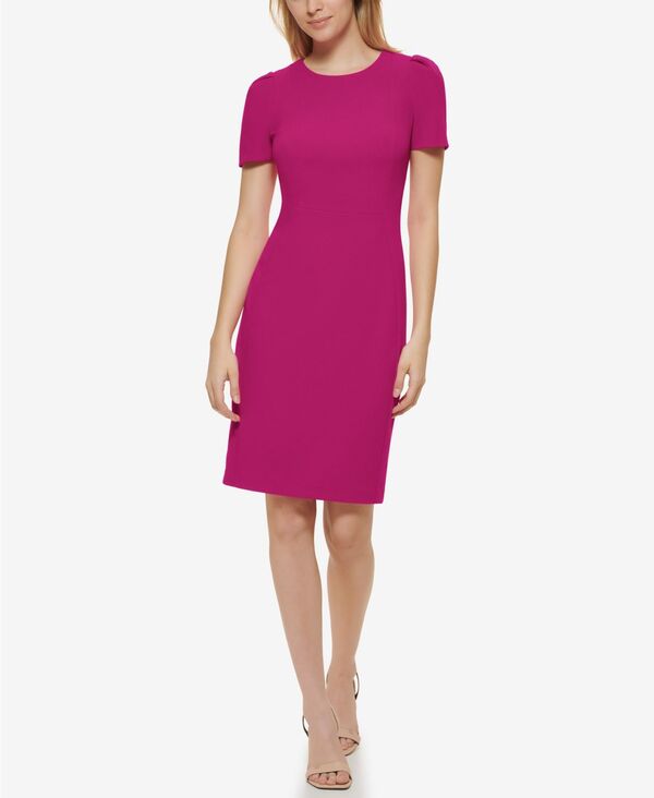 カルバンクライン レディース トップス ワンピース 半袖 スキューバ Calvin Klein Women'short-Sleeve Scuba Sheath Dress Boysenberry