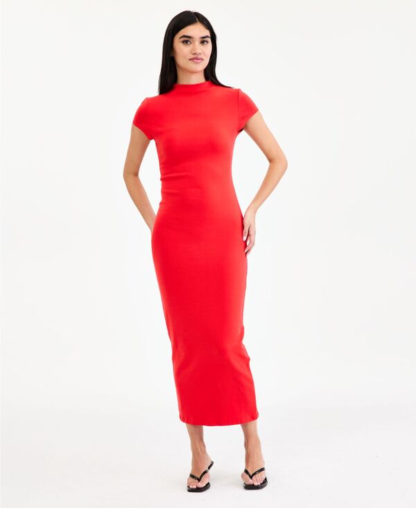 バースリー レディース トップス ワンピース ミディ キャップスリーブ キャップ Bar III Women's Cap-Sleeve Mock-Neck Midi Dress Exclusively at Macy'spicy Papaya|ReVida 店