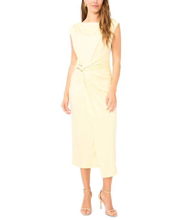 ミスク レディース トップス ワンピース ミディ ノースリーブ MSK Women'sleeveless Boat-Neck Pont-Knot Wrap Midi Dress Pastel Yellow イエロー