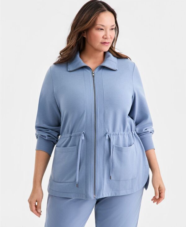 スタイルアンドコー レディース アウター ジャケット・ブルゾン プラスサイズ ニット フリース Style & Co Plusize Lux Soft Fleece Anoraknit Jacket Macy's Exclusive Stone Lake ストーン