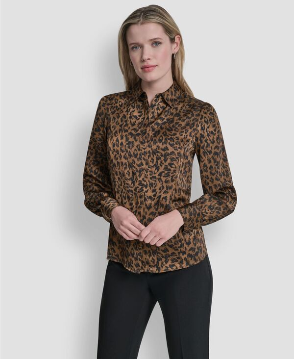 ダナ キャラン ニューヨーク レディース トップス シャツ ブラウス 長袖 DKNY Women's Princesseamed Long-Sleeve Blouse Truffle Multi マルチカラー