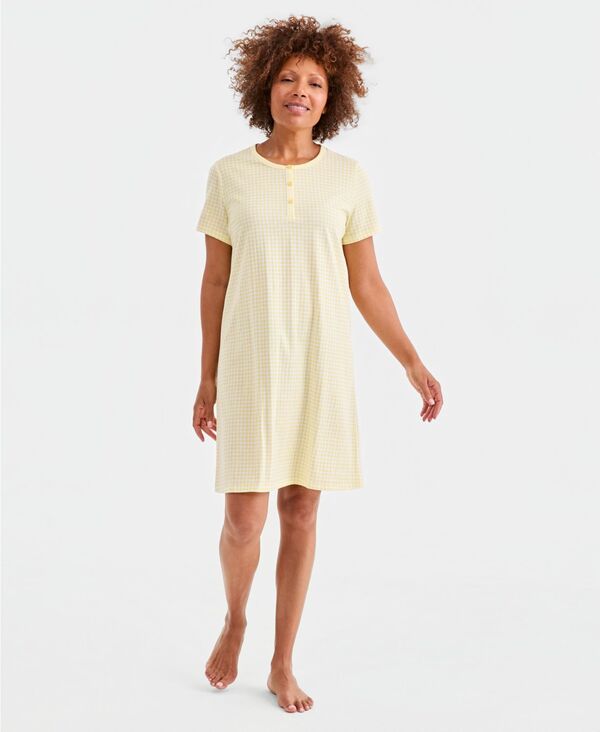 チャータークラブ レディース トップス シャツ 半袖 コットン Charter Club Women's Cotton Essential Short-Sleeve Henley Sleepshirt Macy's Exclusive Yellow Gingham イエロー