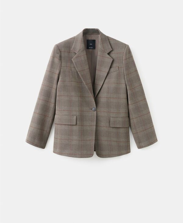 マンゴ レディース アウター ジャケット・ブルゾン ブレザー MANGO Women's Check Suit Blazer Brown ブラウン