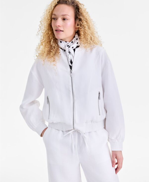 チャータークラブ レディース アウター ジャケット・ブルゾン リネン Charter Club Women's 100% Linen Bomber Jacket Macy's Exclusive Bright White ホワイト｜ReVida 店