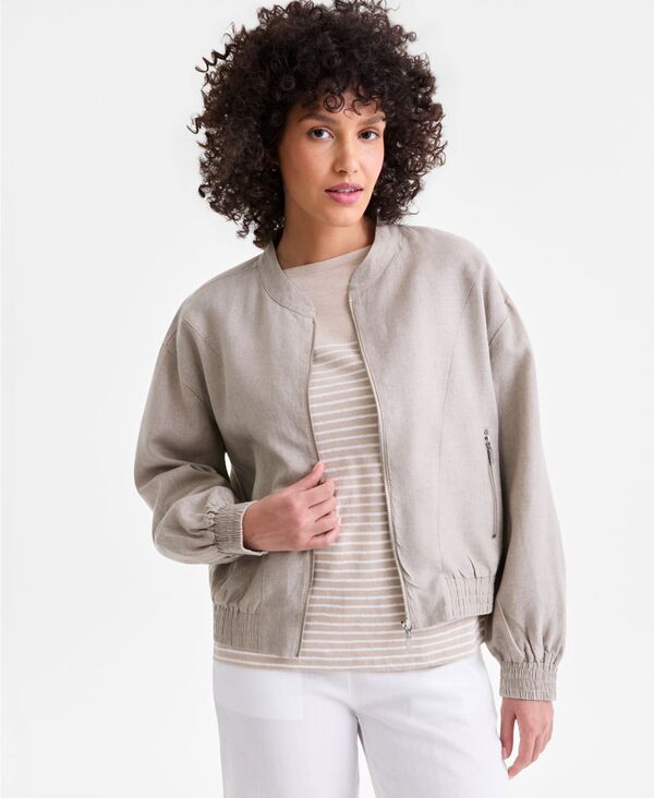 チャータークラブ レディース アウター ジャケット・ブルゾン リネン Charter Club Women's 100% Linen Bomber Jacket Macy's Exclusive Flax Delave｜ReVida 店