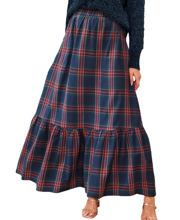カップシー レディース ボトムスカート フリル マキシ Cupshe Women's Plaid Ruffled Maxi Skirt. Dark blue ブルー 11,005円