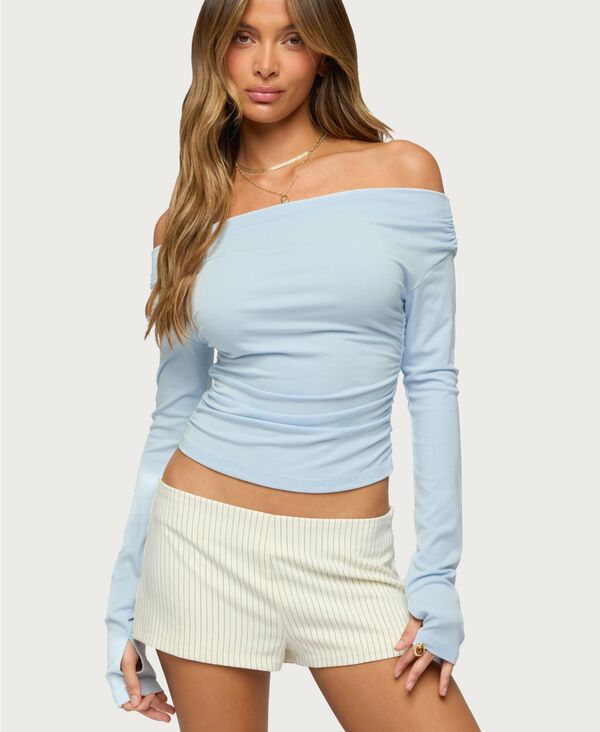 アディクテッド レディース トップス シャツ ギャザー リブ Edikted Women's Milane Ruched Off Shoulderibbed Top Light-blue ブルー 8,861円