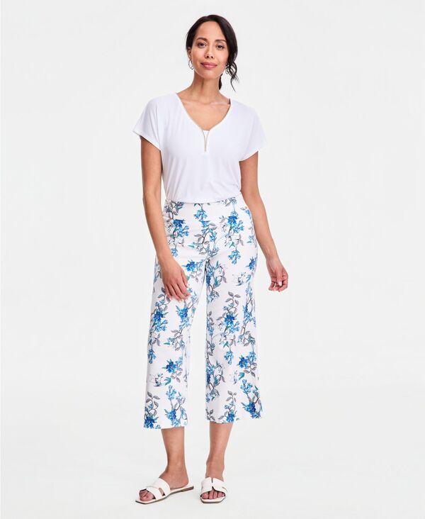 ジェイエムコレクション レディース ボトムス カジュアルパンツ フラワー柄 プリント キャップ フラワー JM Collection Women's Floral-Print Wide-Leg Capri Pants Macy's Exclusive Magnolia Combo 8,506円