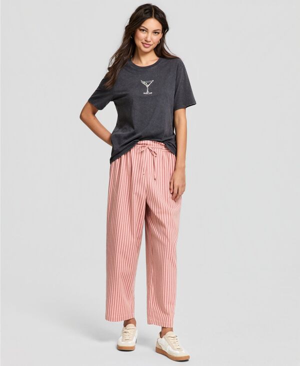 アンドノウディス レディース ボトムス カジュアルパンツ And Now This Women'stripedrawstring Pull-On Pants Macy's Exclusive Dusty Rose Stripe ストライプ｜ReVida 店