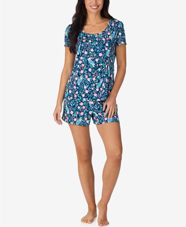 クドルドッズ レディース アンダーウェア ナイトウェア 半袖 Cuddl Duds Women'short-Sleeve Top & Boxers 2-Piece Pajama Set Black Novel ブラック|ReVida 店