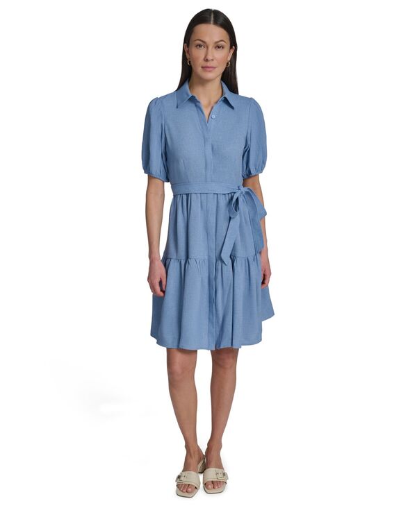 カルバンクライン レディース トップス シャツ パフスリーブ Calvin Klein Women's Puff-Sleeve Collared Shirtdress BAYOU
