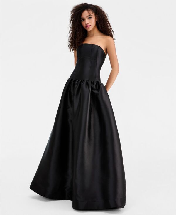 レア レディース トップス ワンピーストラップレス RARE Juniors' Mikado Strapless Drop-Waist Corset Ball Gown BLACK ブラック