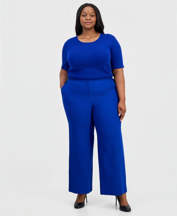 タハリエーエスエル レディース ボトムス カジュアルパンツ プラスサイズ Tahari ASL Plusize Mid Rise Wide-Leg Pants Cobalt コバルト