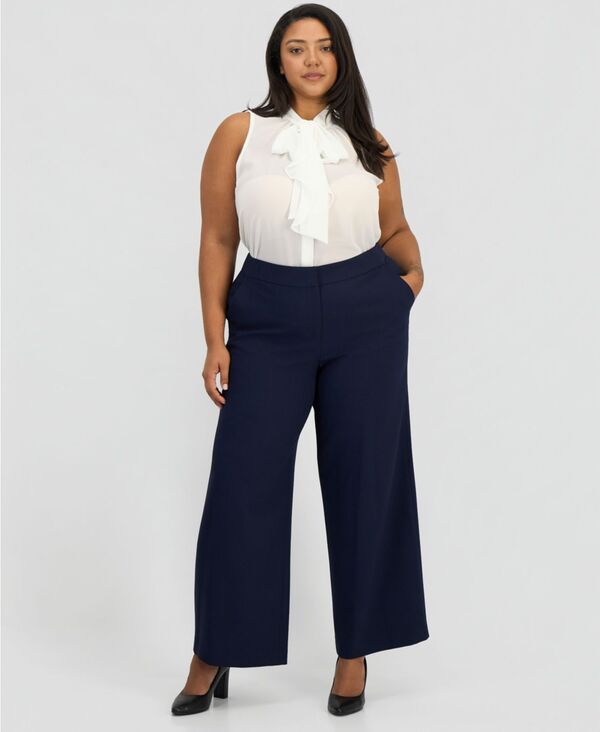 タハリエーエスエル レディース ボトムス カジュアルパンツ プラスサイズ Tahari ASL Plusize Mid Rise Wide-Leg Pants Deep Navy ネイビー