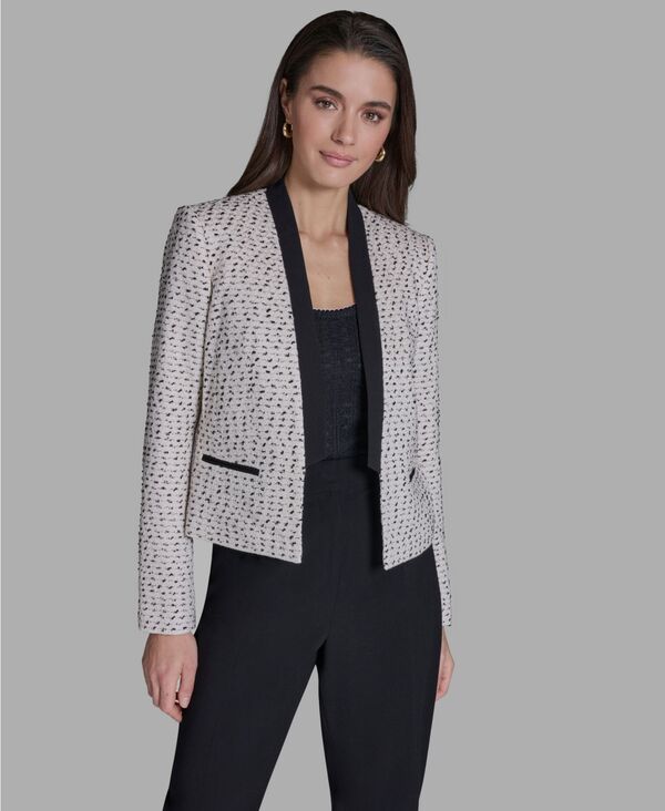 ビーシビージー レディース アウター ジャケット・ブルゾン BCBG Women'stand-Up Collar Open-Frontextured Jacket Black white ホワイト