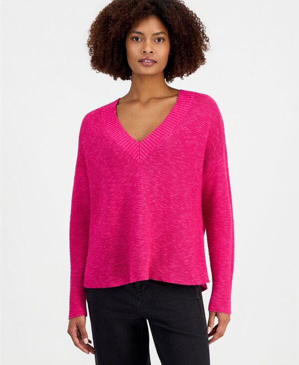 エイリーンフィッシャー レディース アウター ニット・セーター Vネック コットン リネン Eileen Fisher Women's Cotton & Linen V-Neck Sweater Fusch