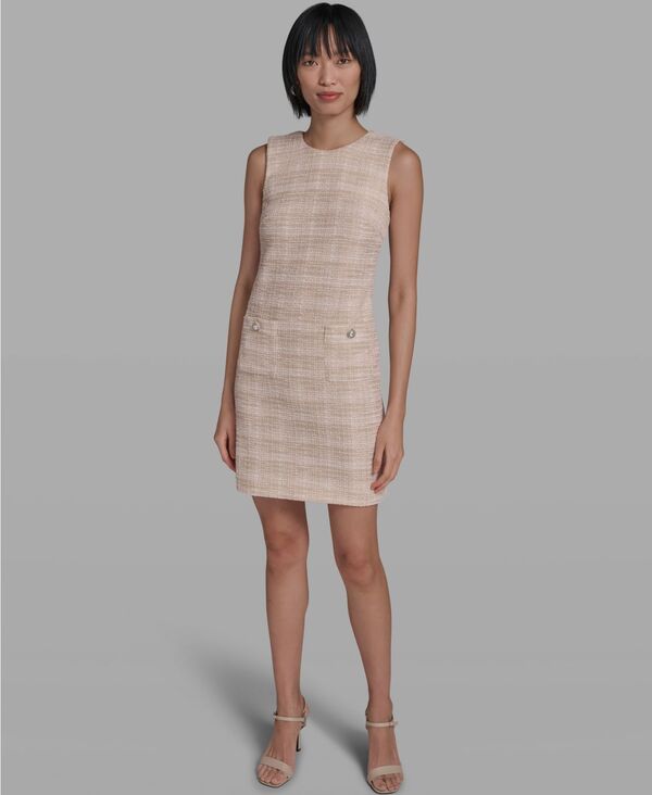 カール ラガーフェルド レディース トップス ワンピース ノースリーブ KARLAGERFELD PARIS Women'sleevelesshift Dress Taupe/Soft White ホワイト