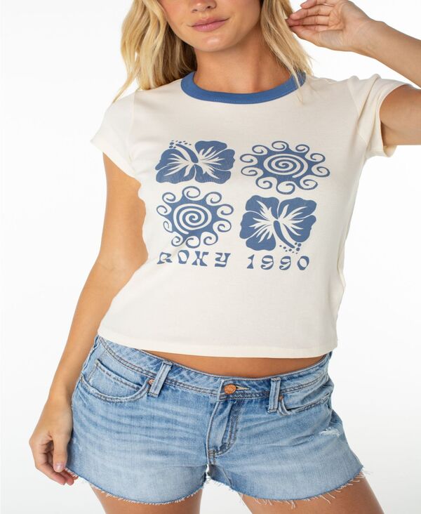 ロキシー レディース トップス シャツ クルーネック プリント Roxy Women Hibiscuswirl Print 90s Baby Crew Neck T-Shirt Cloudancer