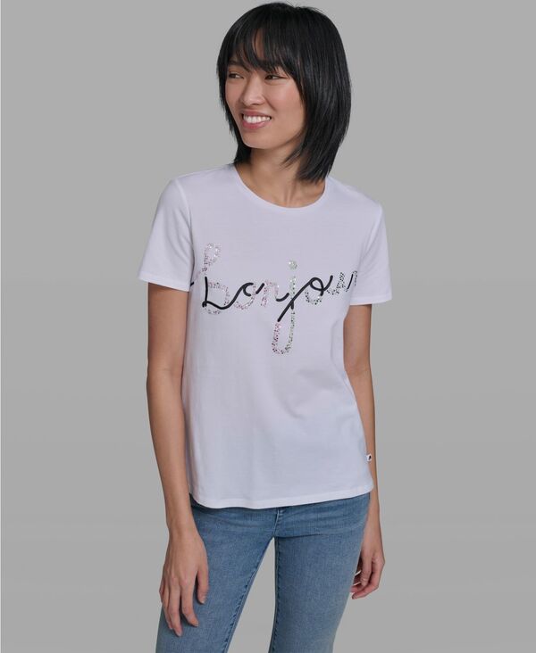 カール ラガーフェルド レディース トップス Tシャツ クルーネック KARLAGERFELD PARIS Women's Crew Neck Sunglasses T-Shirt White ホワイト｜ReVida 店