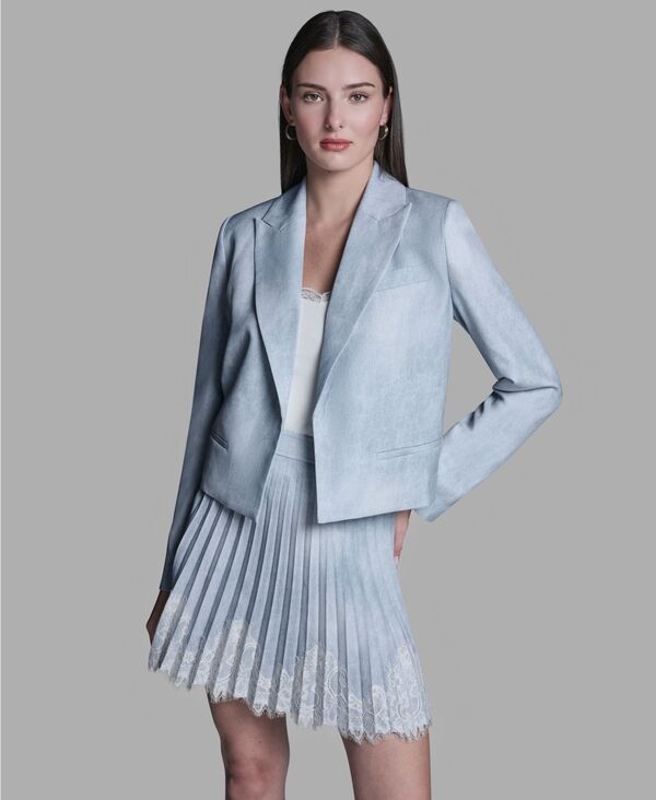 ビーシビージー レディース アウター ジャケット・ブルゾン プリント BCBG Women's Printed Open-Front Jacket Pale Denimulti デニム｜ReVida 店