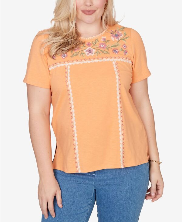 アルフレッド ダナー レディース トップス Tシャツ フラワー柄 半袖 刺繍 フラワー Alfredunner Women's Beachcomber Embroidered Floral Neck Short-Sleeve T-Shirt Apricot アプリコット