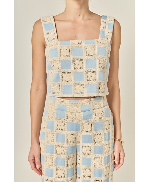 イングリッシュファクトリー レディース トップス シャツ ノースリーブ English Factory Women's Crochet Sleeveless Topowder blue ブルー