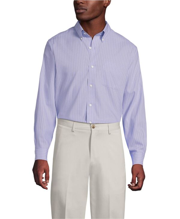 ランズエンド メンズ トップス シャツ ボタンダウン コットン ダウン Lands' End Men's No Iron Supima Cotton Pinpoint Buttondown Collar Dresshirt Washed amethystripe ストライプ｜ReVida 店