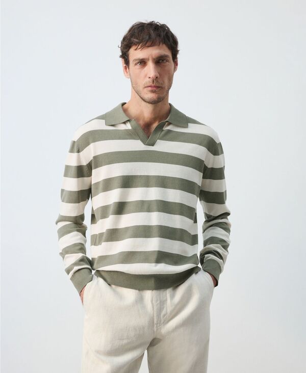 マンゴ メンズ アウター 編み物・スウェーター スポーツシャツ 綿織物 MANGO Men\u0027s Cotton Fine Knit Polo Sweater Forest Green 緑であること