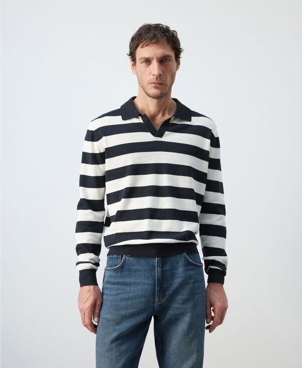 マンゴ メンズ アウター 編み物・スウェーター スポーツシャツ 綿織物 MANGO Men\u0027s Cotton Fine Knit Polo Sweater Navy 米国海軍