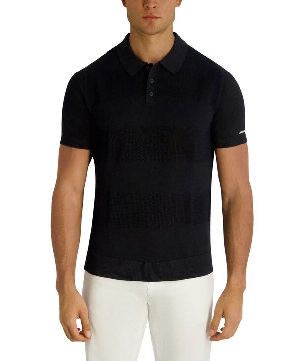 長い巻き毛 ラガーフェルド メンズ アウター 編み物・プルオーバー スポーツシャツ 半袖 KARLAGERFELD PARIS Men\u0027short-Sleeve Regular-Fit Spread Collar Polo Sweater Black 黒いこと