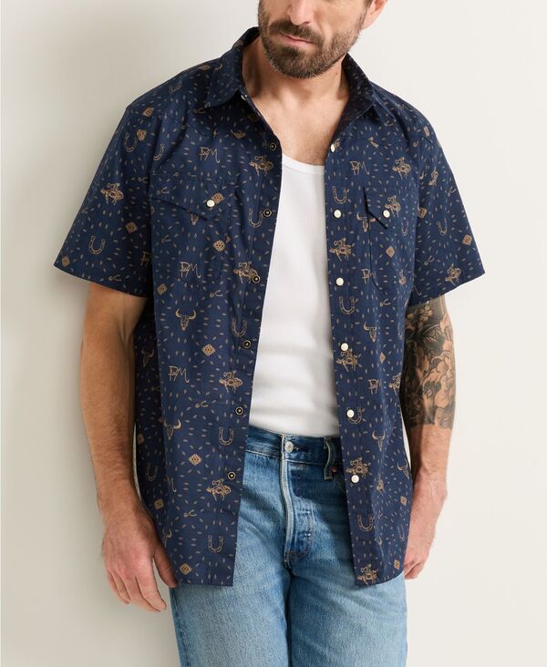 ペンドルトン メンズ トップス シャツ プリント 半袖 Pendleton Men's Printed Short-Sleeve Shirt Westernavy ネイビー｜ReVida 店