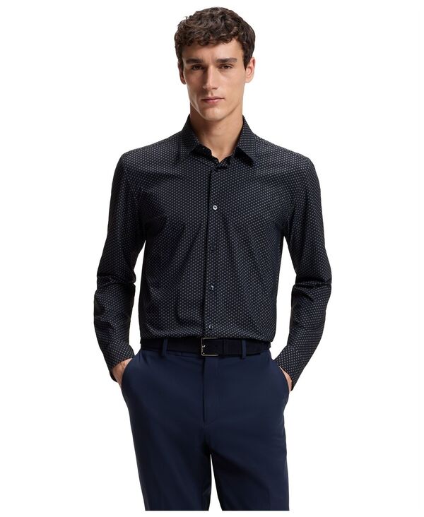 ヒューゴボス メンズ トップス シャツ ジャージー Hugo Boss By Men's Performance-Stretch Jersey Dresshirt Dark Blue ブルー｜ReVida 店 22,792円