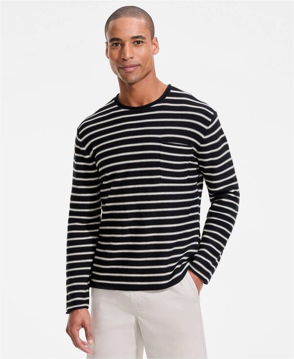 ランズ挙げ句の果て メンズ アウター 編み物・スウェーター 綿織物 Lands\u0027 End Men\u0027s Long Sleeve Cotton Rollneck Sweater Black/moonbeam stripe 黒いこと