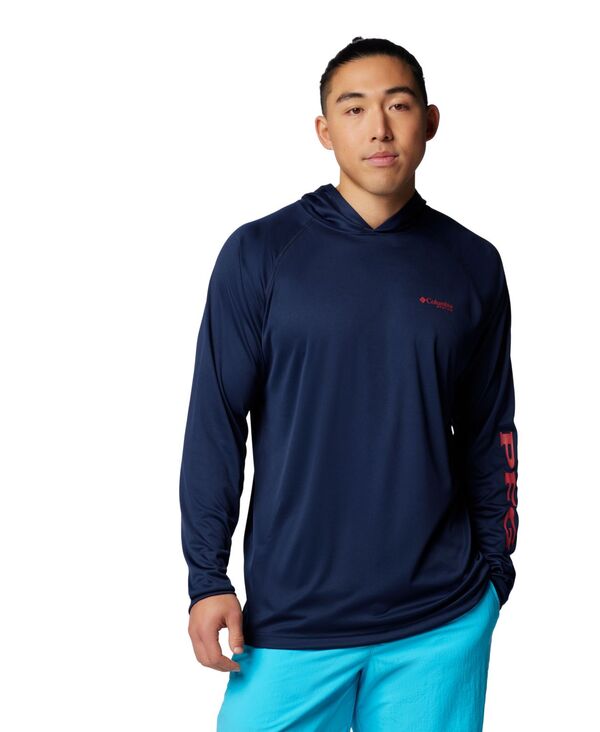 コロンビア メンズ アウター パーカー・スウェット Columbia Men Terminal Tackle UPF 50 Hoodie Collegiate Navy Sunset Red Logo ネイビー