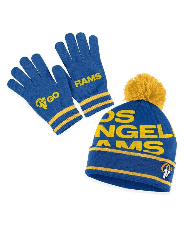 ウェア バイ エリン アンドルーズ レディース アクセサリー 手袋 ニット WEAR by Erin Andrews Women Royalos Angeles Rams Double Jacquard Cuffed Knit Hat with Pom and Gloveset Royal